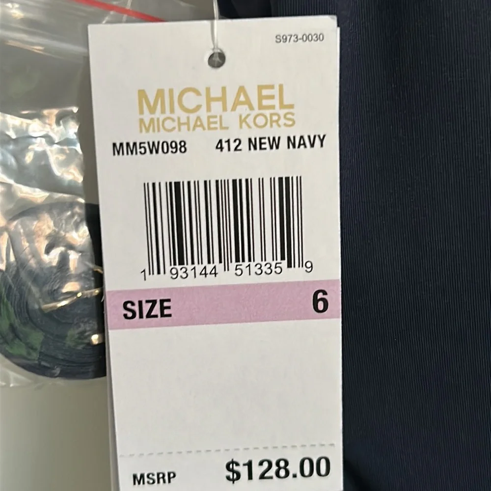 New MICHAEL Michael Kors Asymmetrical One Shoulder Solid Navy Bathing Suit - Picture 6 of 9